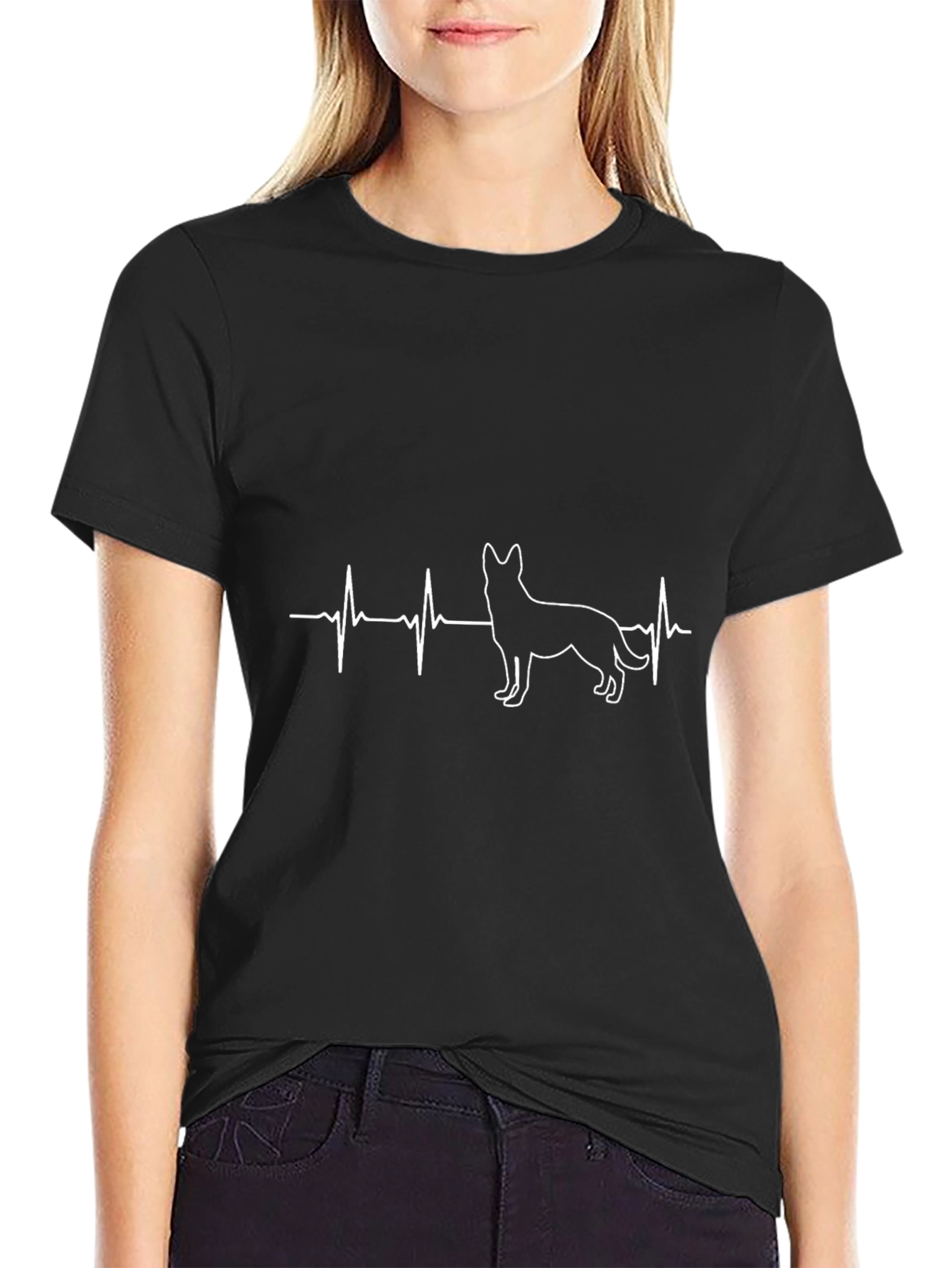 German Shepherd Heartbeat Graphic Tee - Black