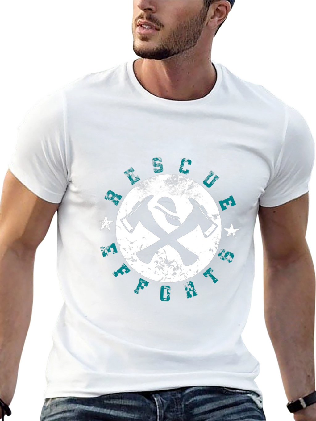 Firefighter Rescue Effort Graphic Black T-Shirt