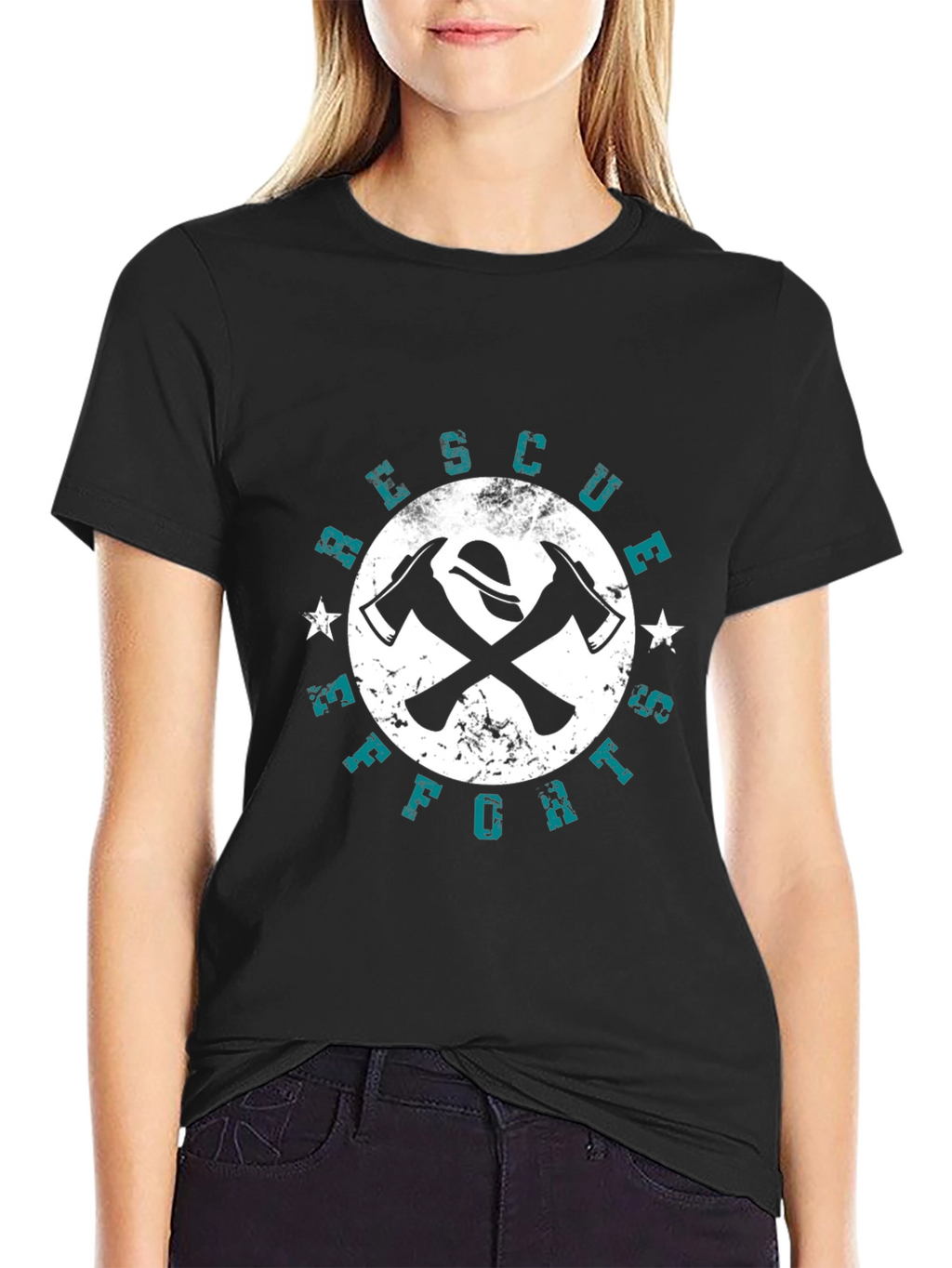 Firefighter Rescue Effort Graphic Black T-Shirt