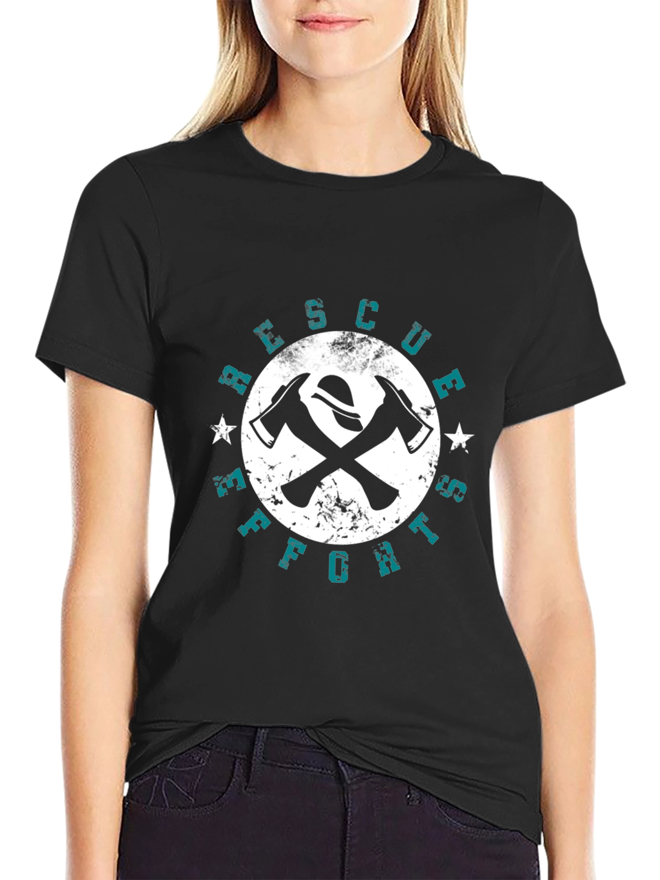 Firefighter Rescue Effort Graphic Black T-Shirt