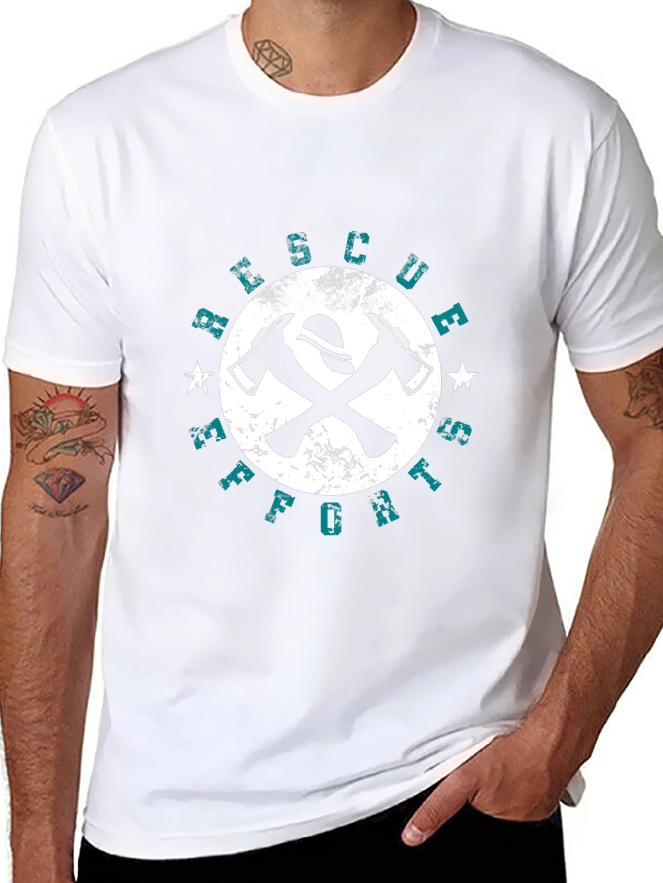 Firefighter Rescue Effort Graphic Black T-Shirt