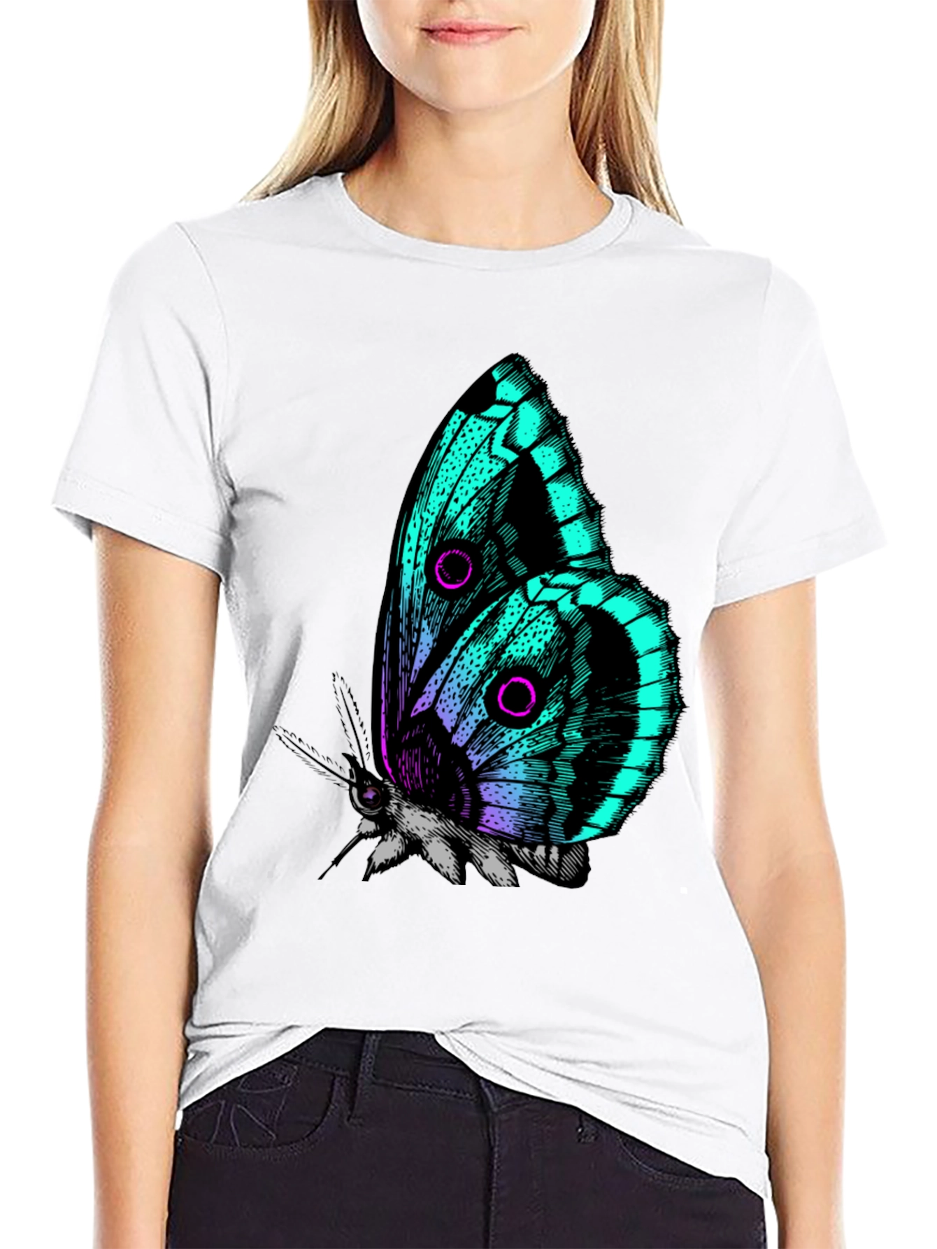 Butterfly Graphic Print Black T-Shirt
