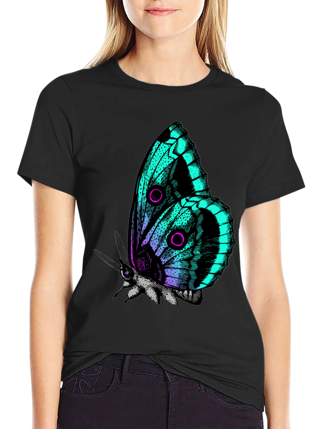 Butterfly Graphic Print Black T-Shirt