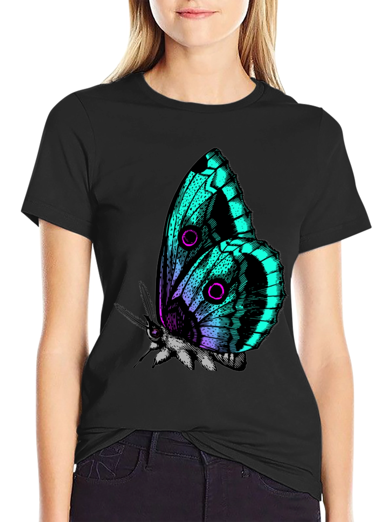 Butterfly Graphic Print Black T-Shirt