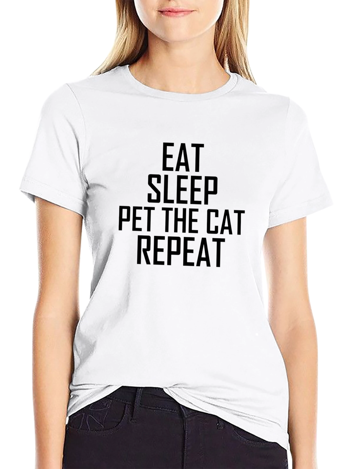 Eat Sleep Pet Cat Repeat Black T-Shirt