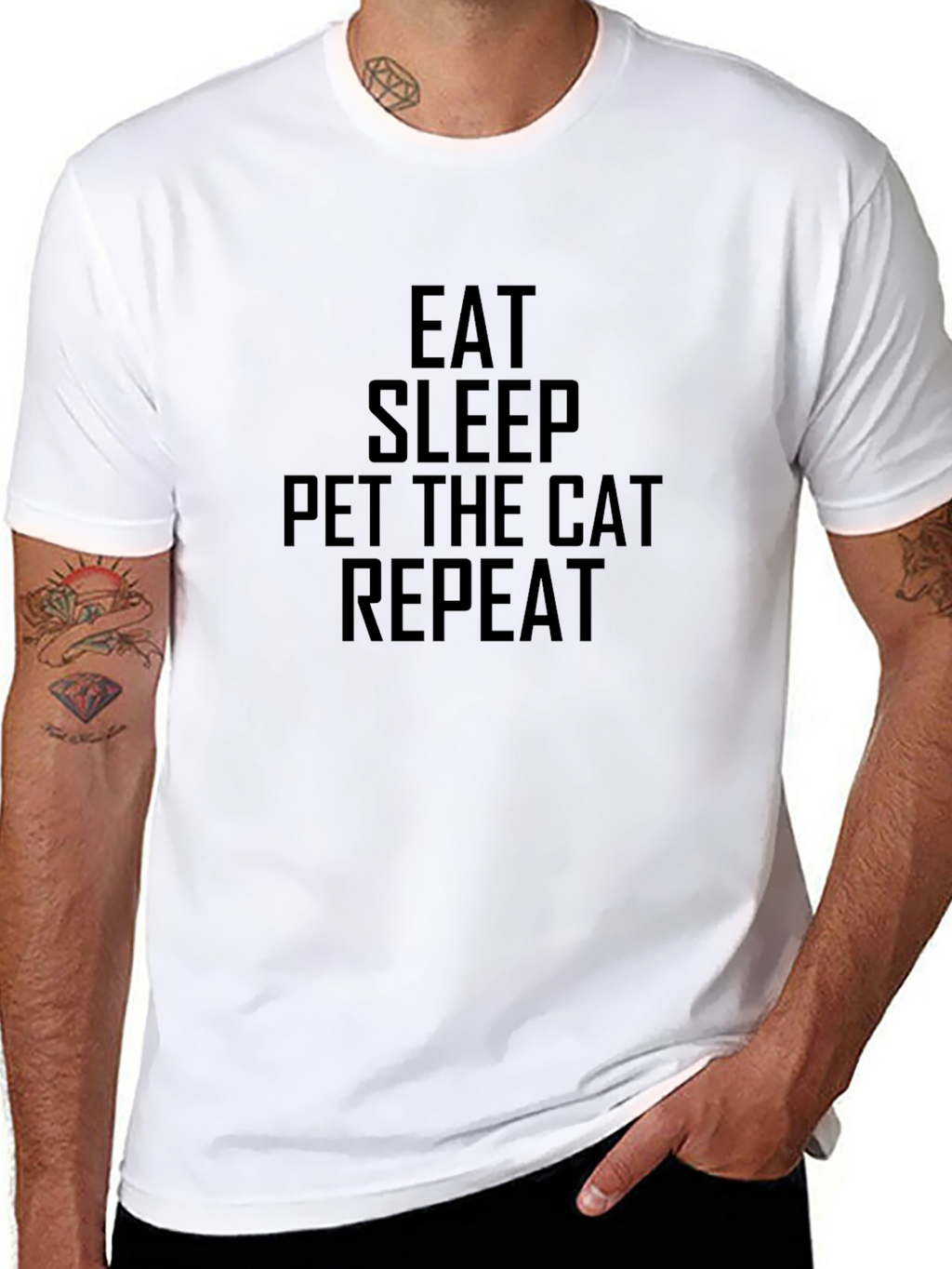 Eat Sleep Pet Cat Repeat Black T-Shirt
