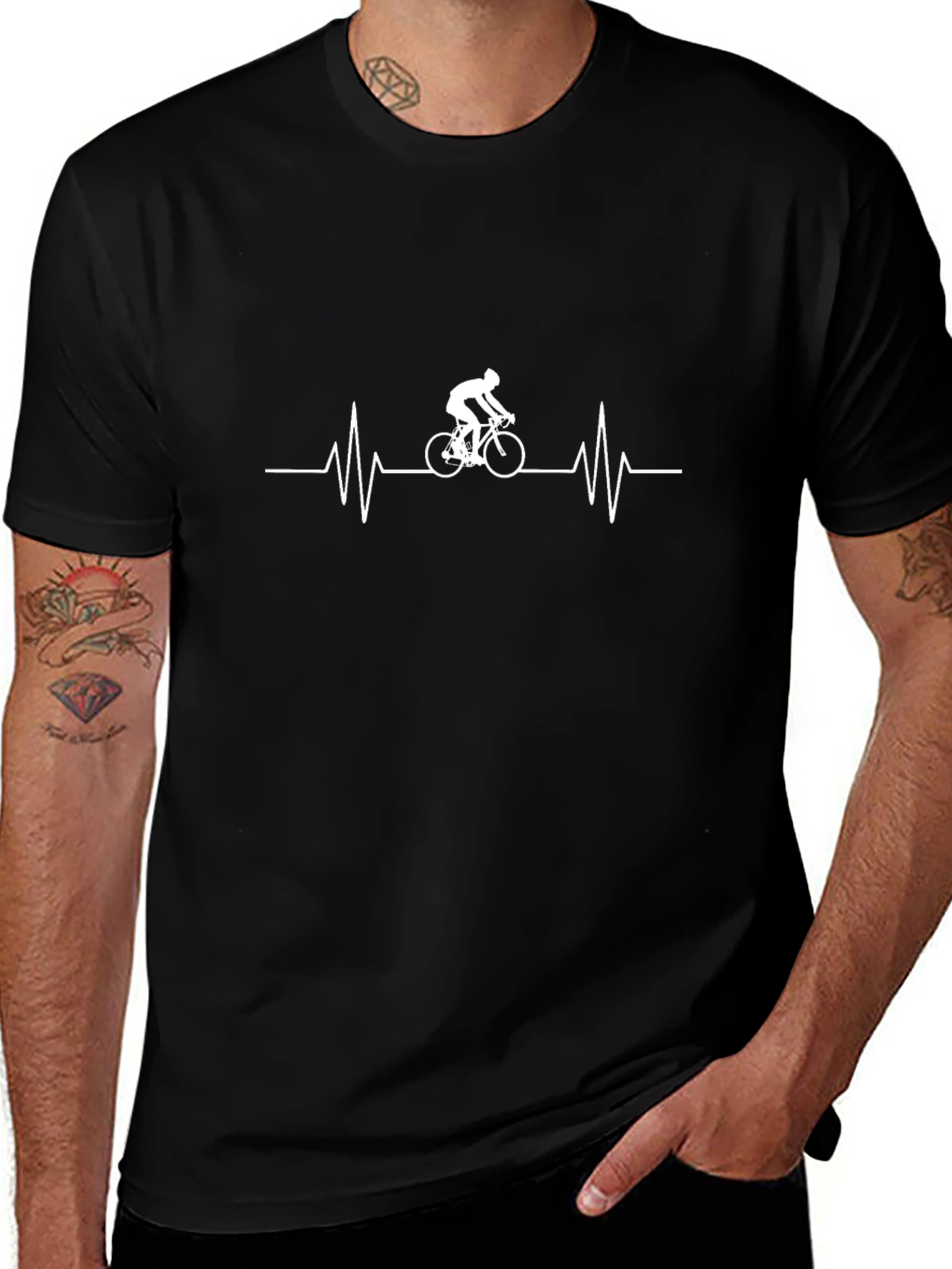 Cyclist Heartbeat Graphic Tee - Black Cotton T-Shirt