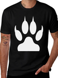 Paw Print Graphic Tee - Black Cotton Casual T-Shirt