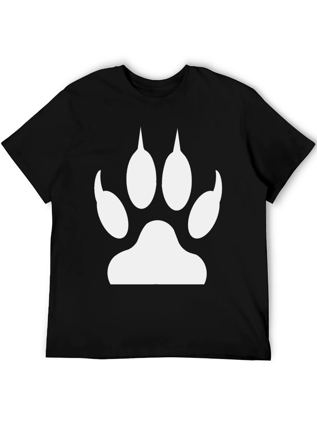Paw Print Graphic Tee - Black Cotton Casual T-Shirt