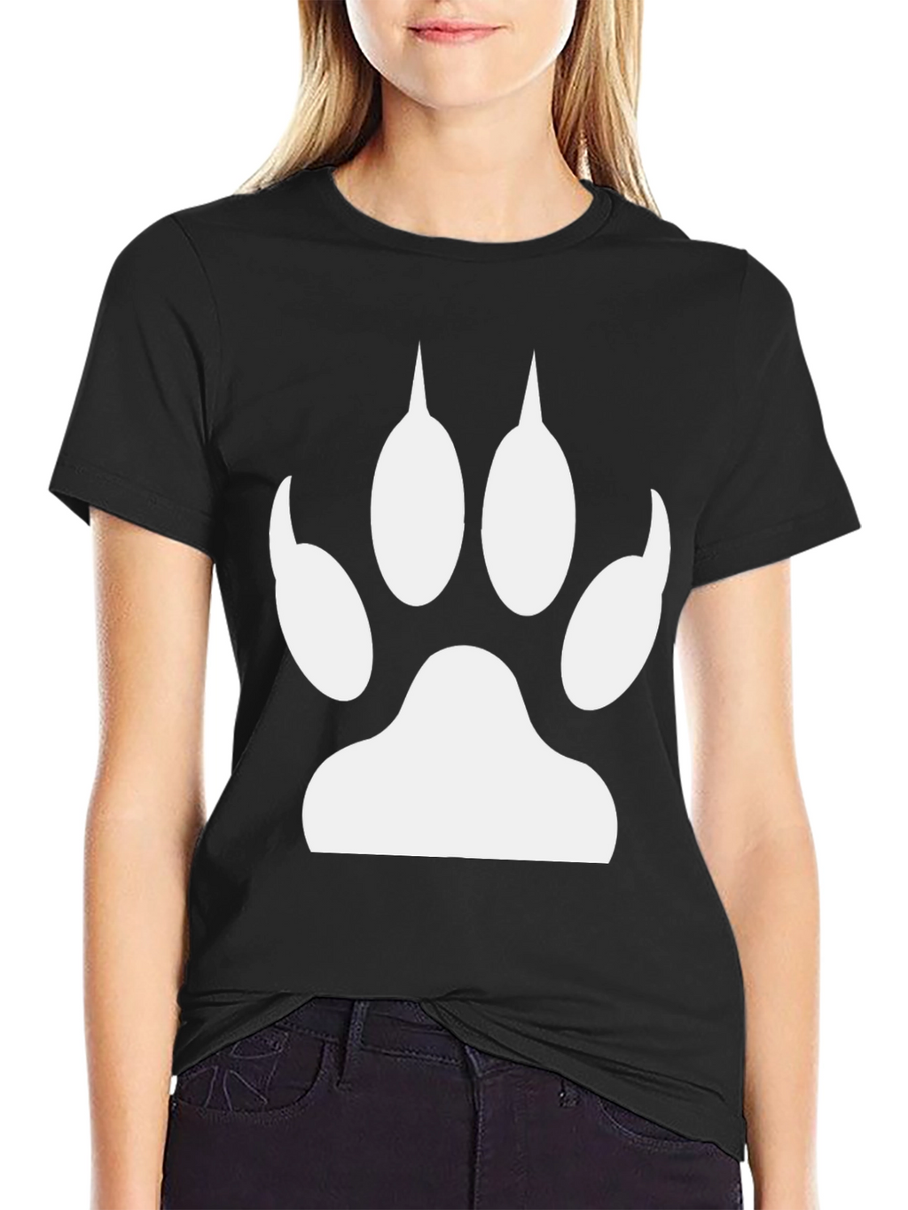 Paw Print Graphic Tee - Black Cotton Casual T-Shirt