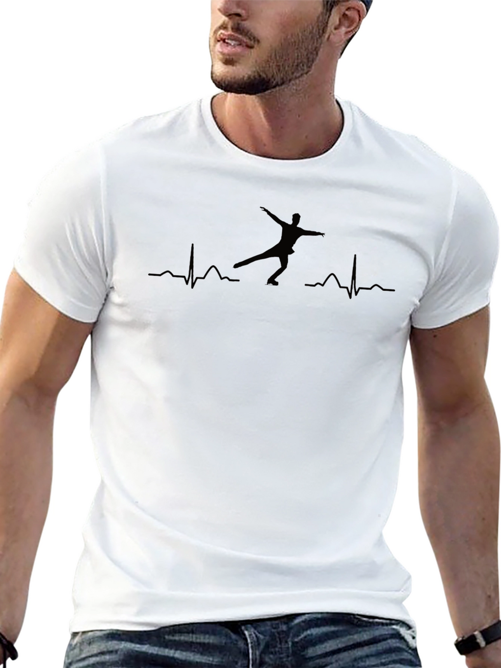 Figure Skating Heartbeat Tee - Black Graphic T-Shirt