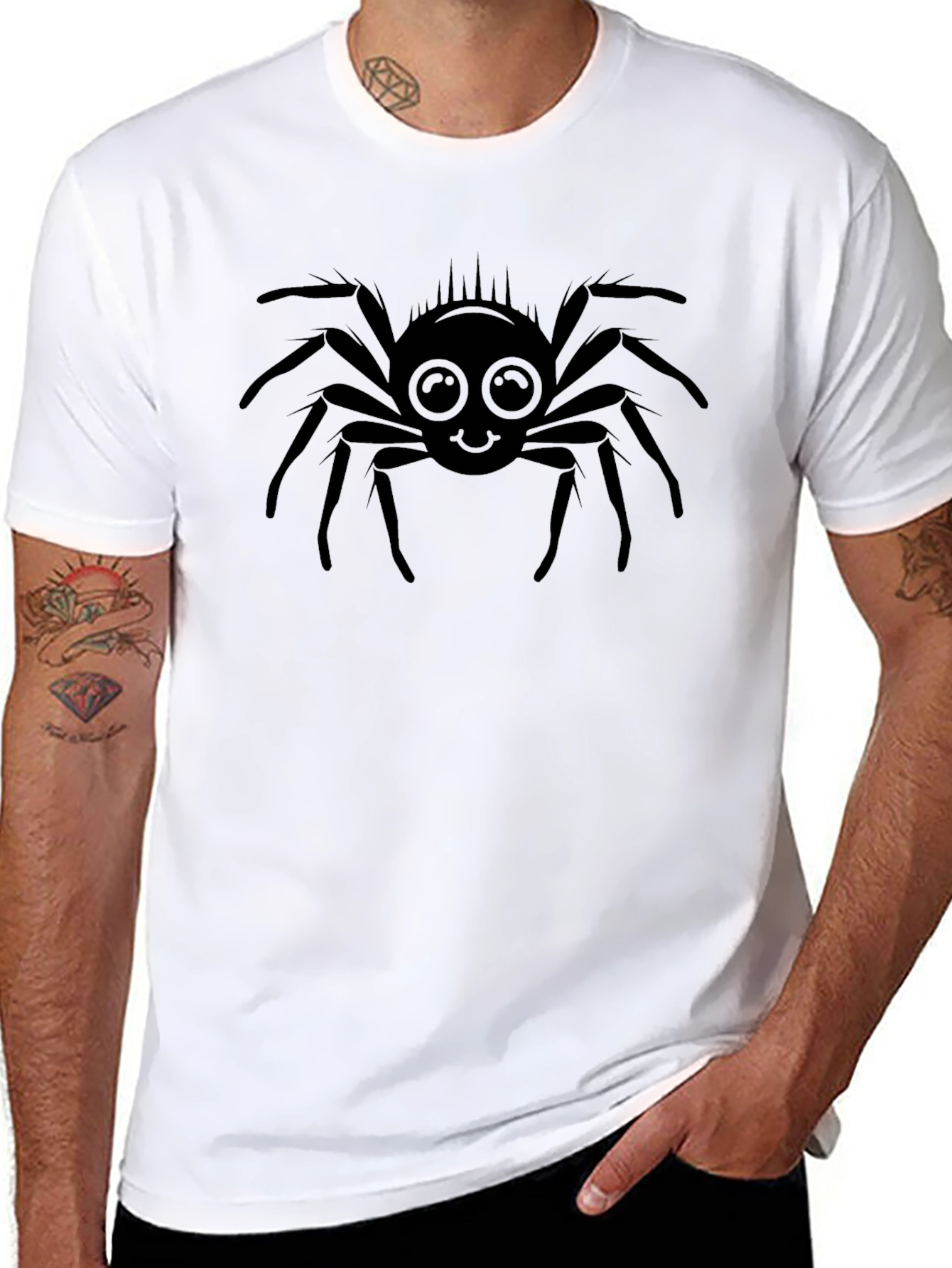 Cute Spider Graphic Tee - Mens Black T-Shirt