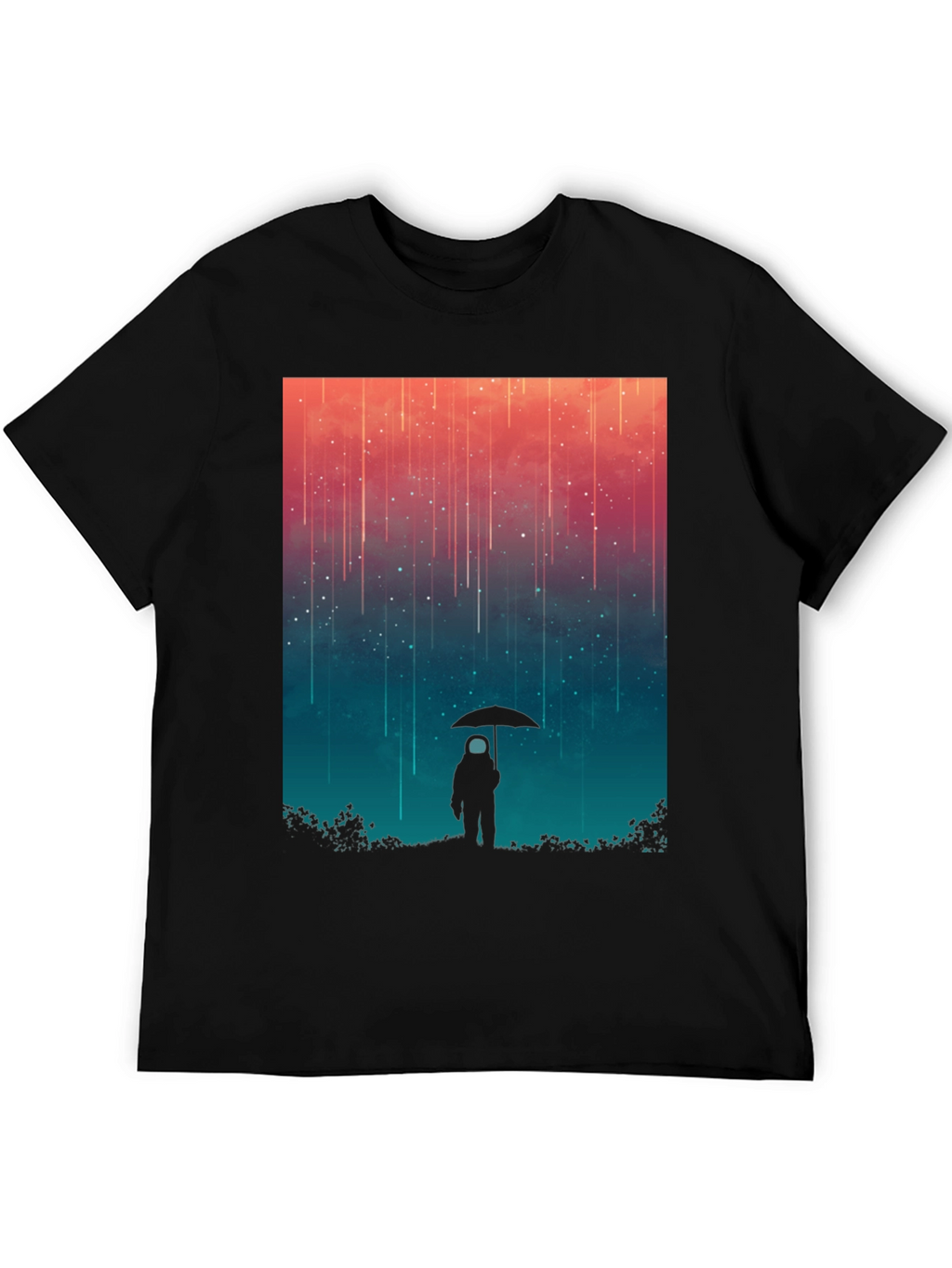 Astronaut Umbrella Graphic Tee - Stylish Black Cotton Shirt