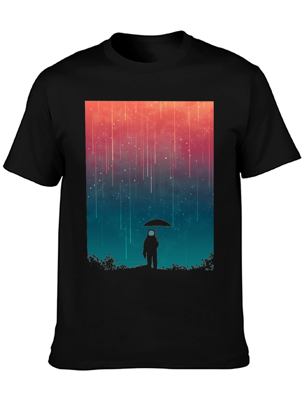 Astronaut Umbrella Graphic Tee - Stylish Black Cotton Shirt