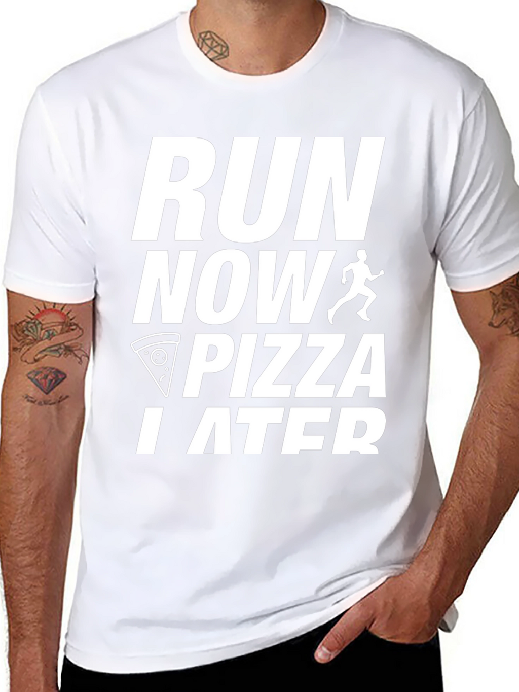 Run Now Pizza Later Black Graphic Tee