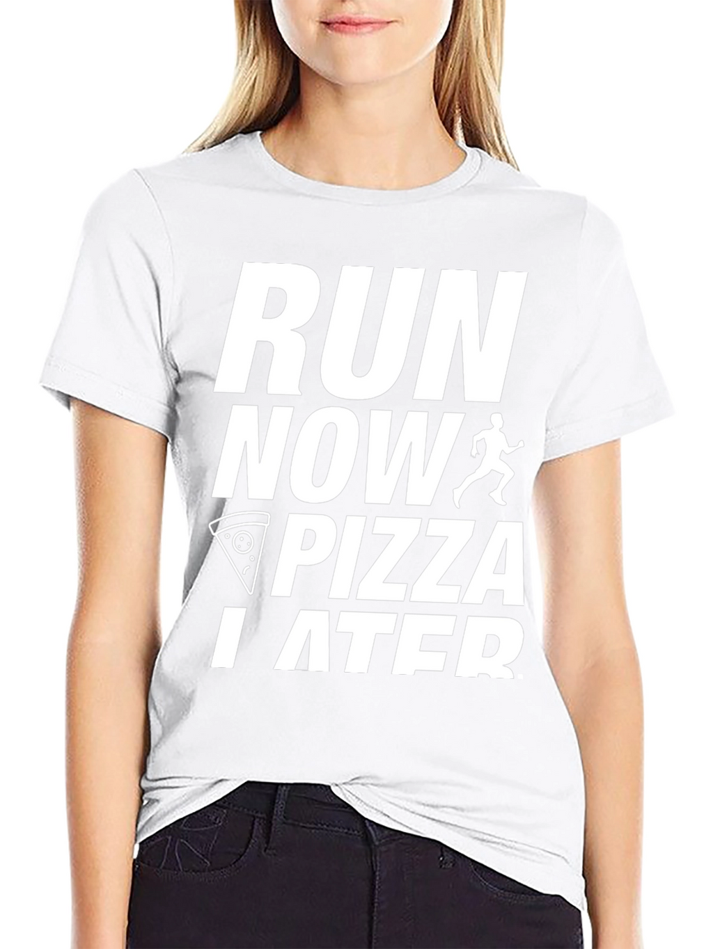 Run Now Pizza Later Black Graphic Tee