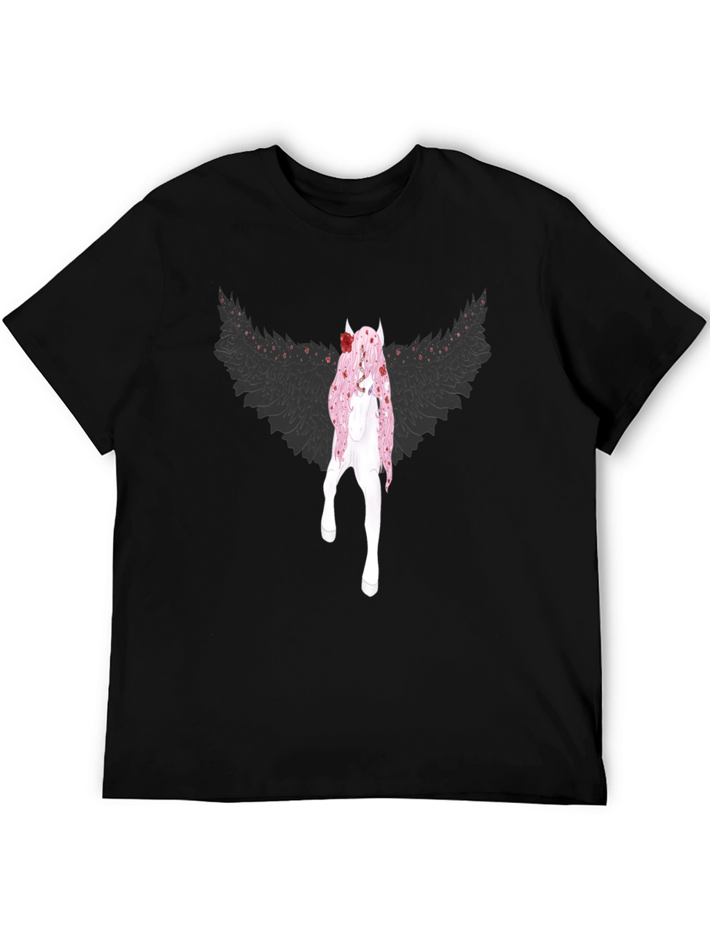 Black T-Shirt with Fantasy Character Graphic Print