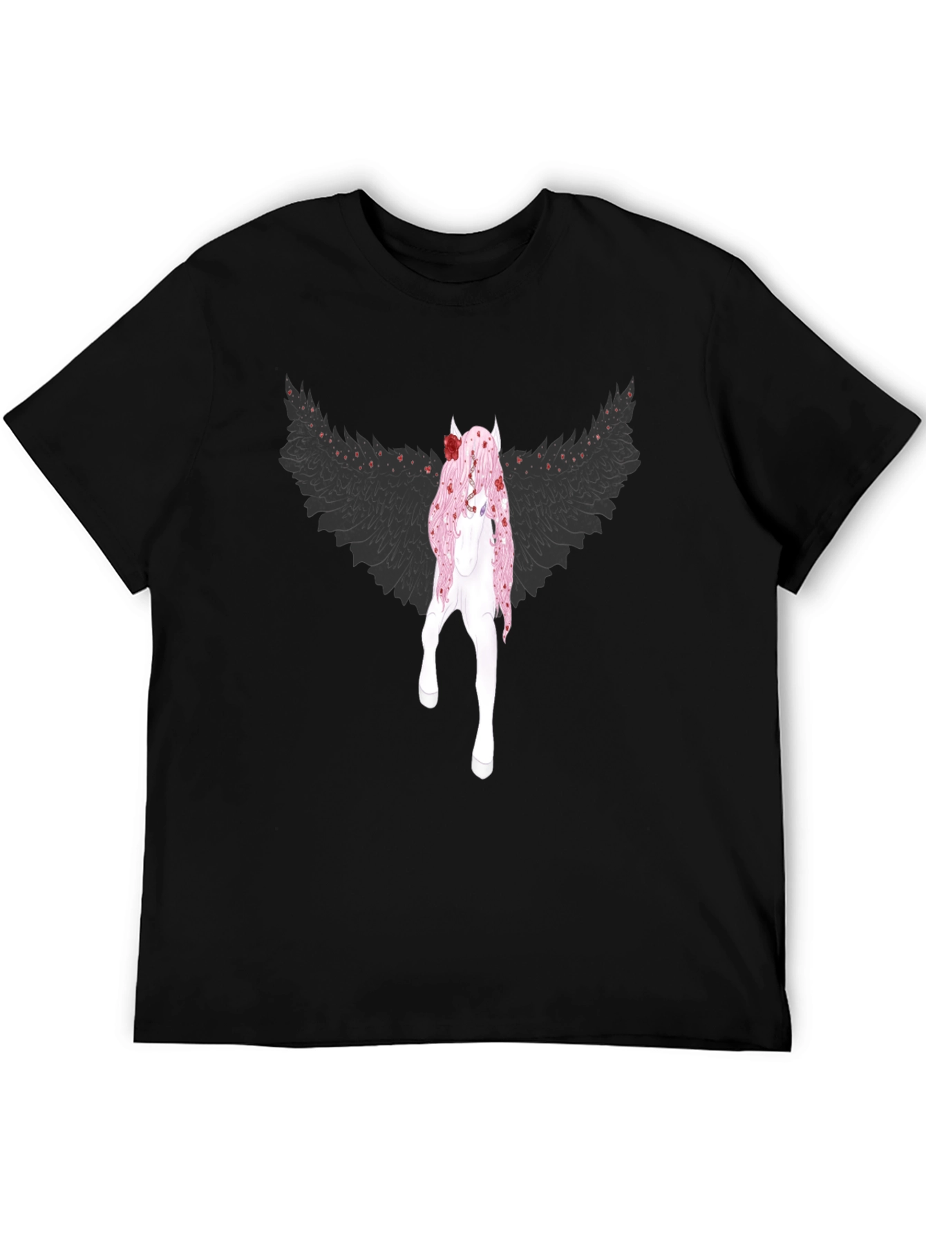 Black T-Shirt with Fantasy Character Graphic Print