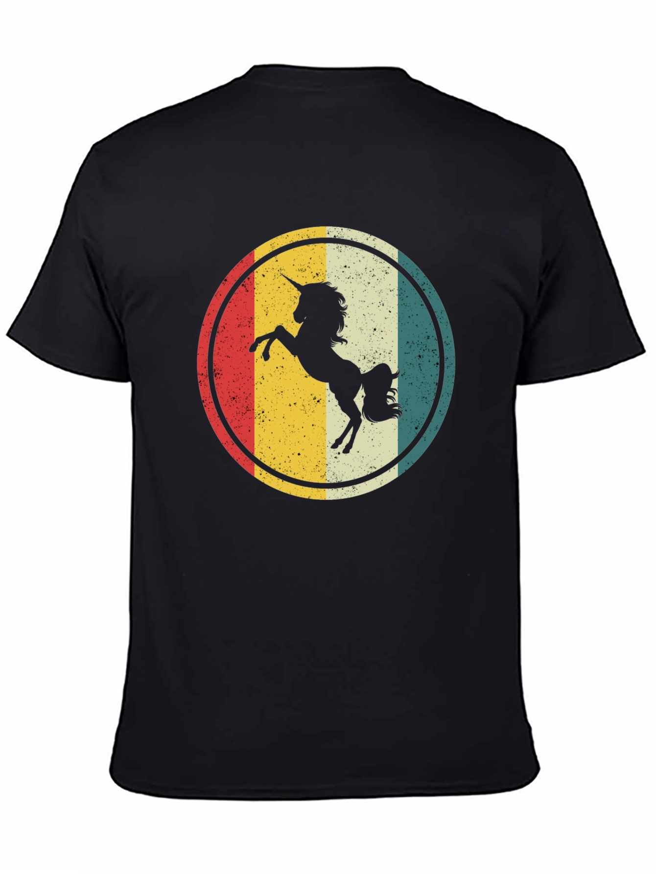Retro Unicorn Graphic Tee - Black Cotton Blend T-Shirt