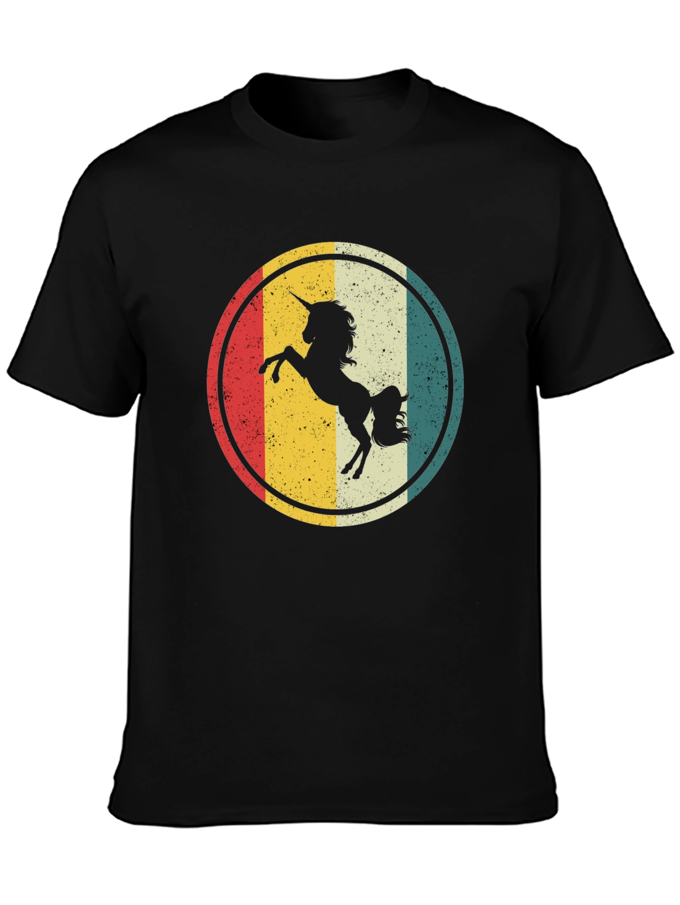 Retro Unicorn Graphic Tee - Black Cotton Blend T-Shirt