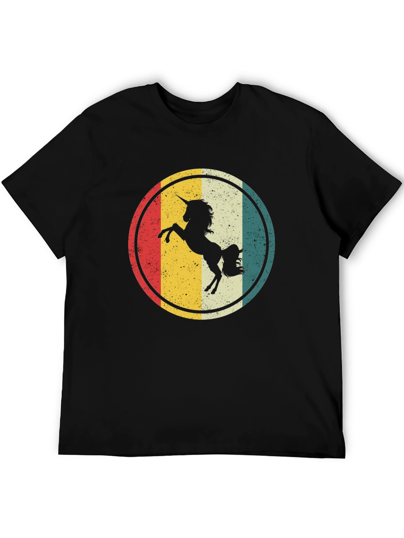 Retro Unicorn Graphic Tee - Black Cotton Blend T-Shirt