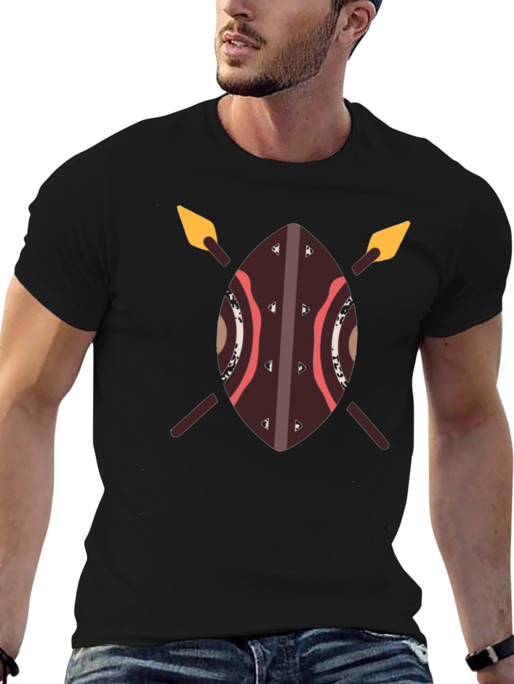 African Shield Spear T-Shirt - Warrior Design Tee