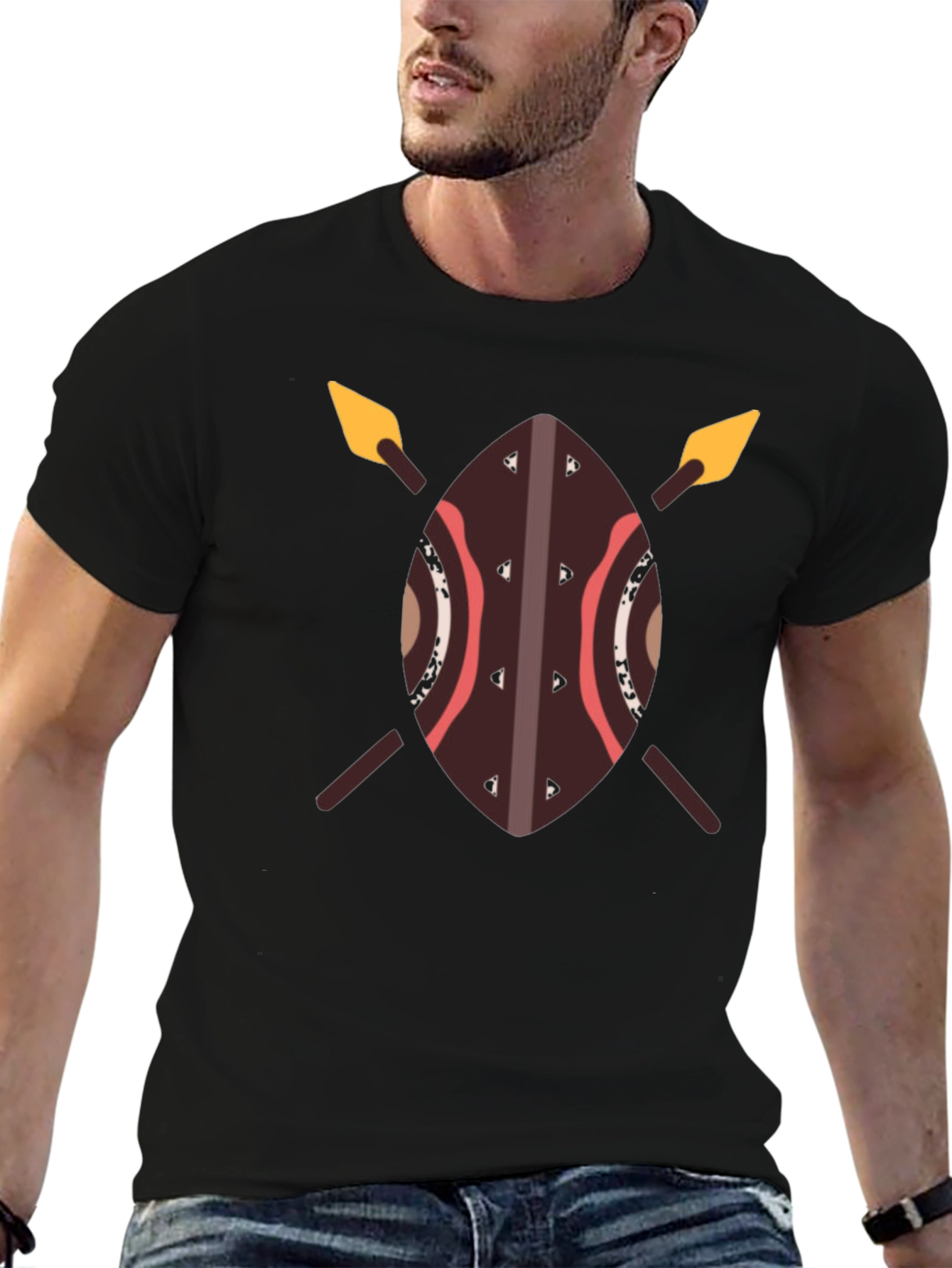 African Shield Spear T-Shirt - Warrior Design Tee