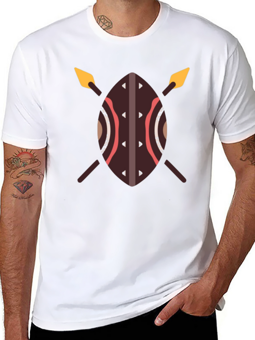 African Shield Spear T-Shirt - Warrior Design Tee