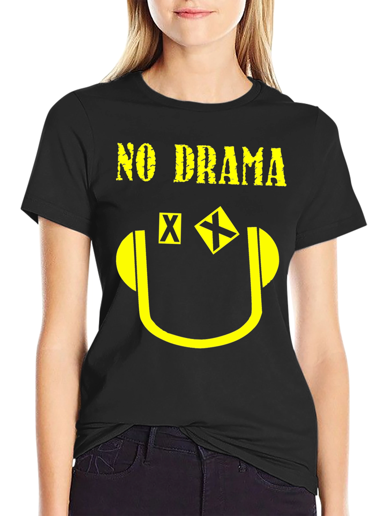 No Drama Graphic Print T-Shirt - Black