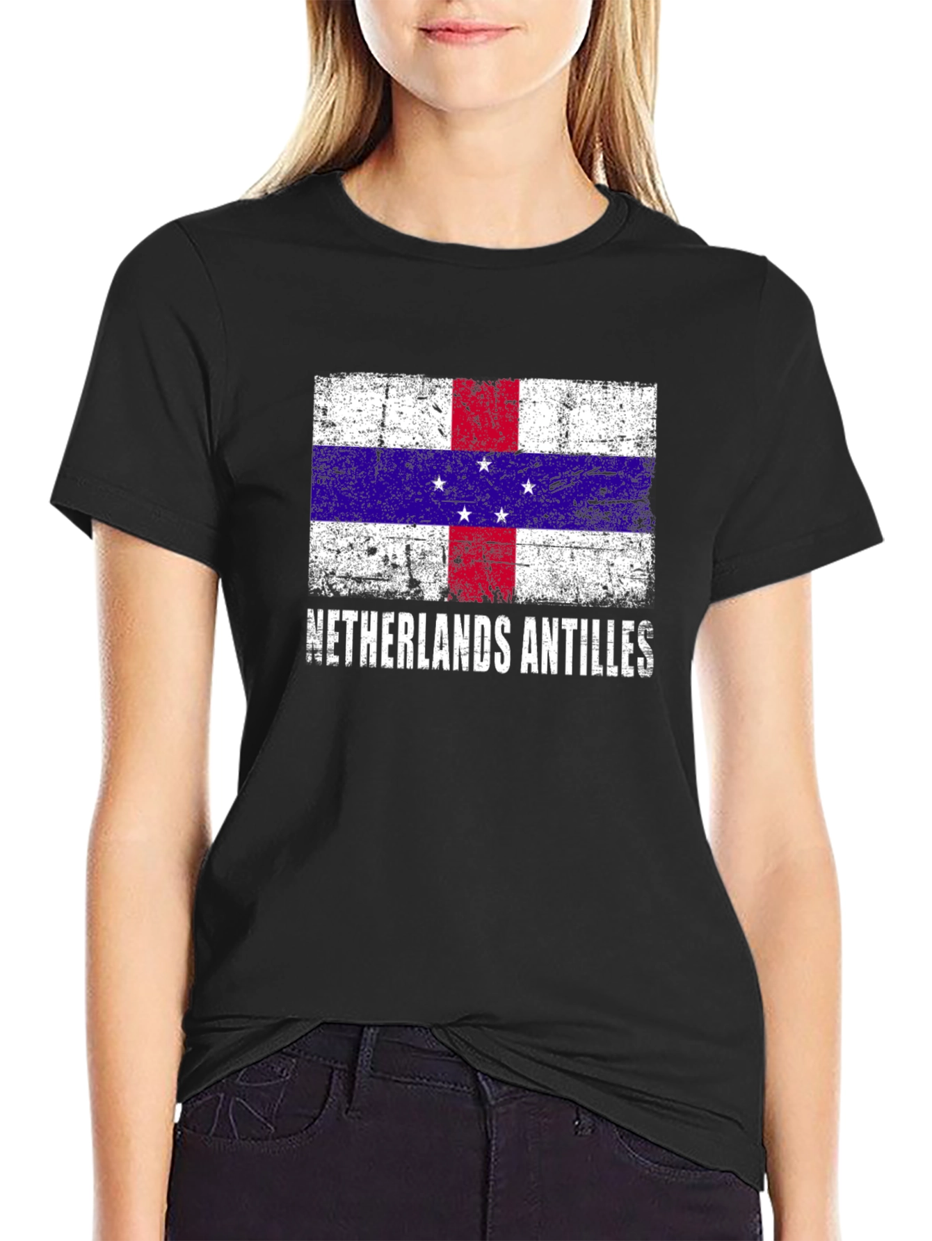 Netherlands Antilles Flag Distressed T-Shirt
