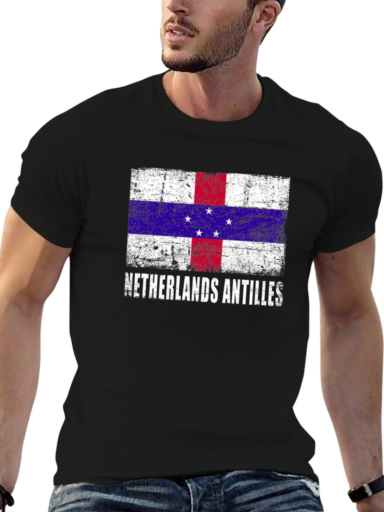 Netherlands Antilles Flag Distressed T-Shirt