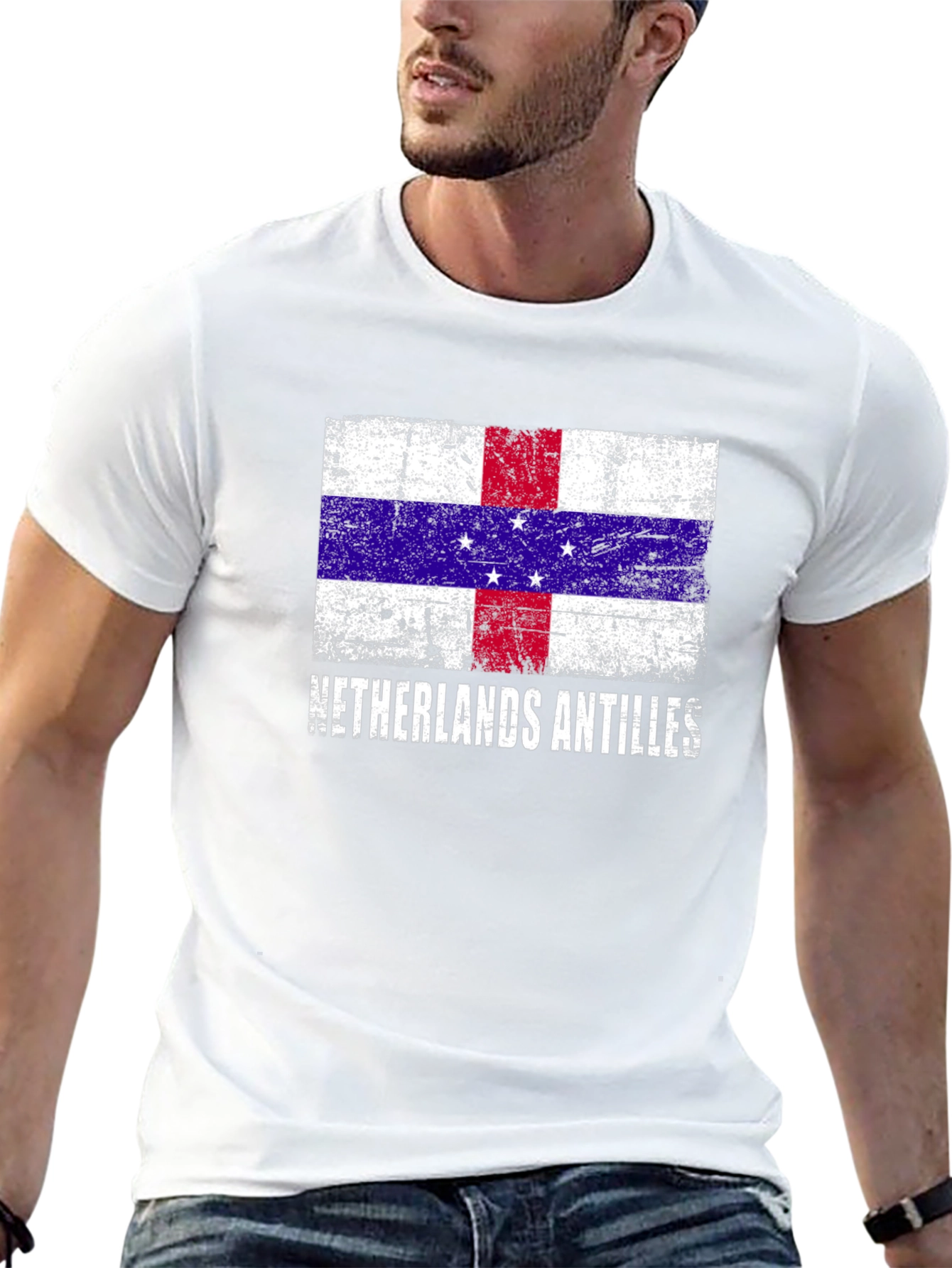 Netherlands Antilles Flag Distressed T-Shirt