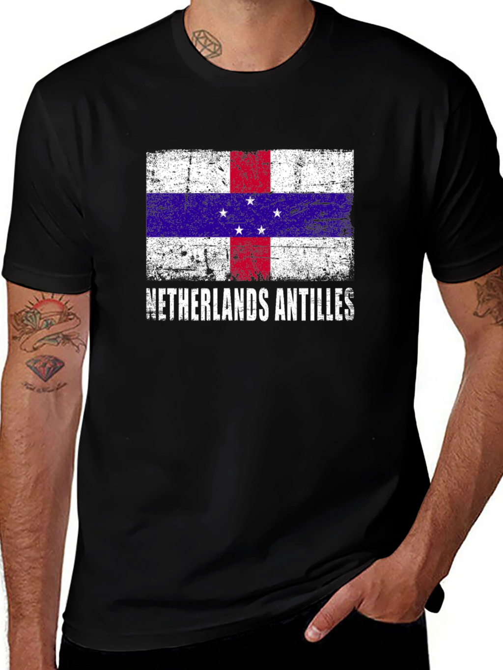 Netherlands Antilles Flag Distressed T-Shirt