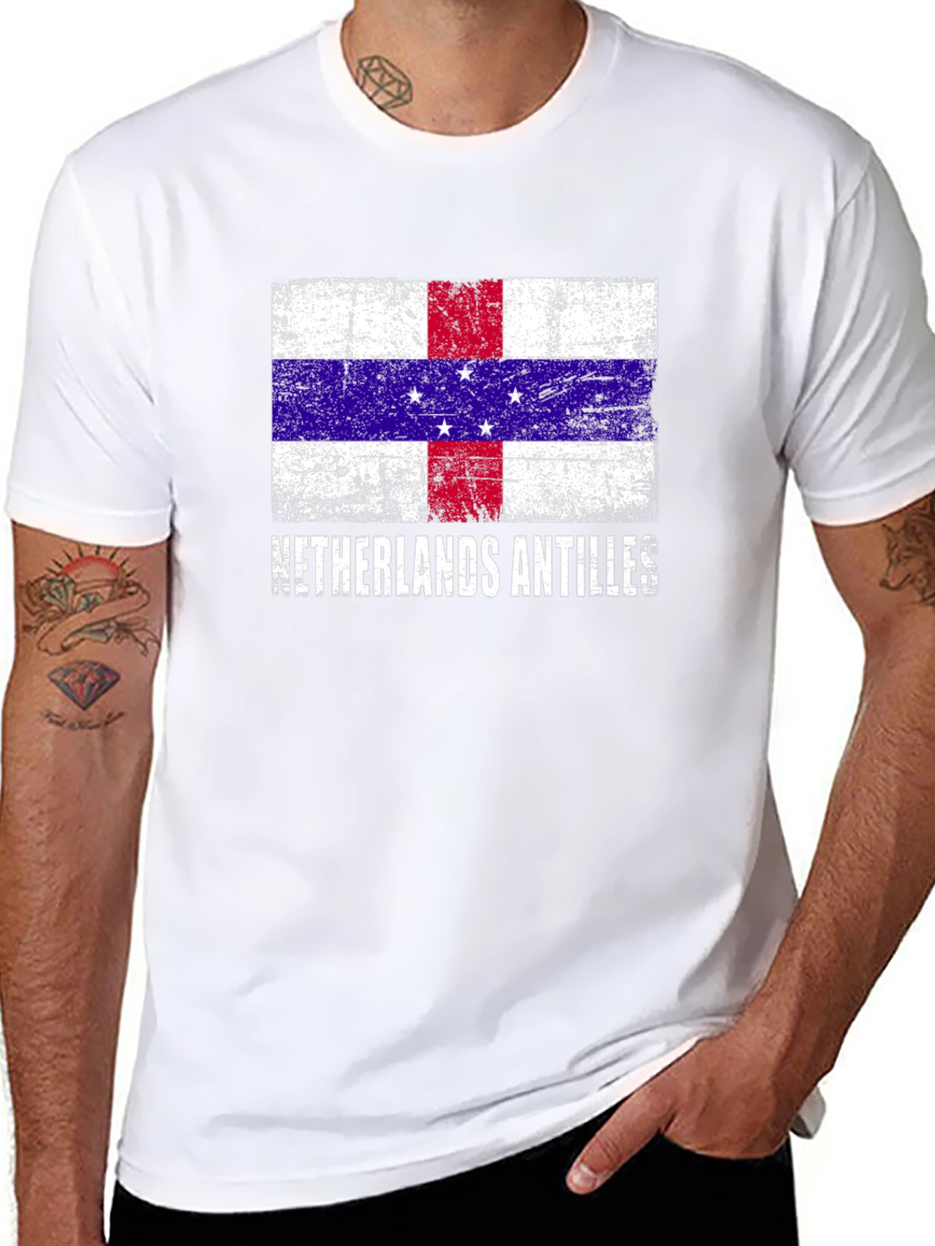 Netherlands Antilles Flag Distressed T-Shirt