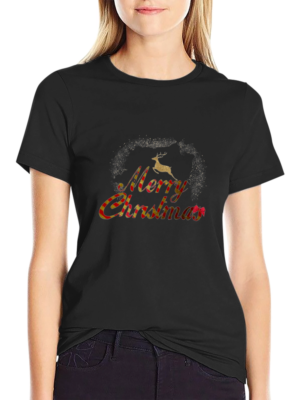 Festive Merry Christmas Black Graphic T-Shirt