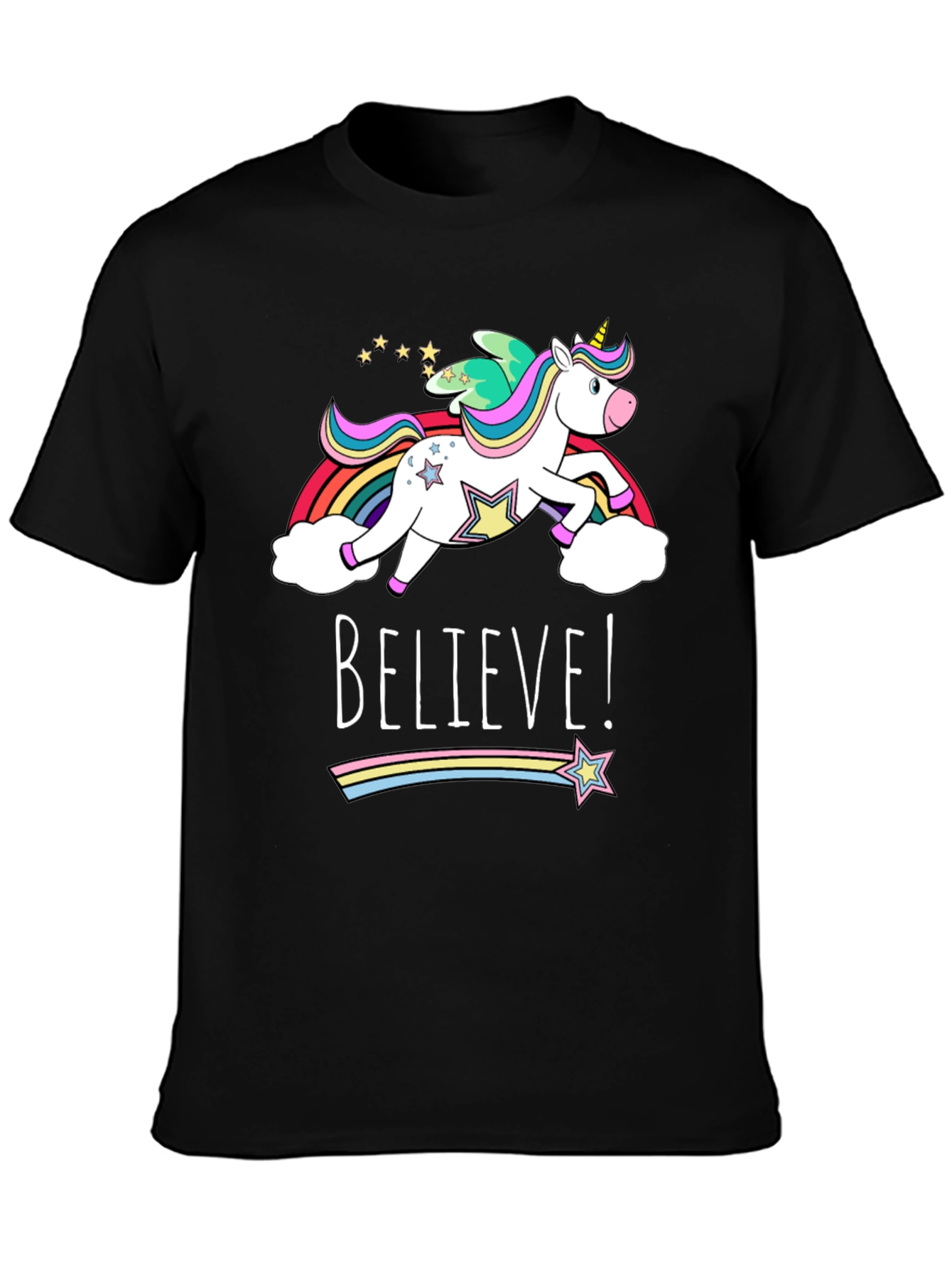 Believe Unicorn Graphic Tee - Black Cotton T-Shirt