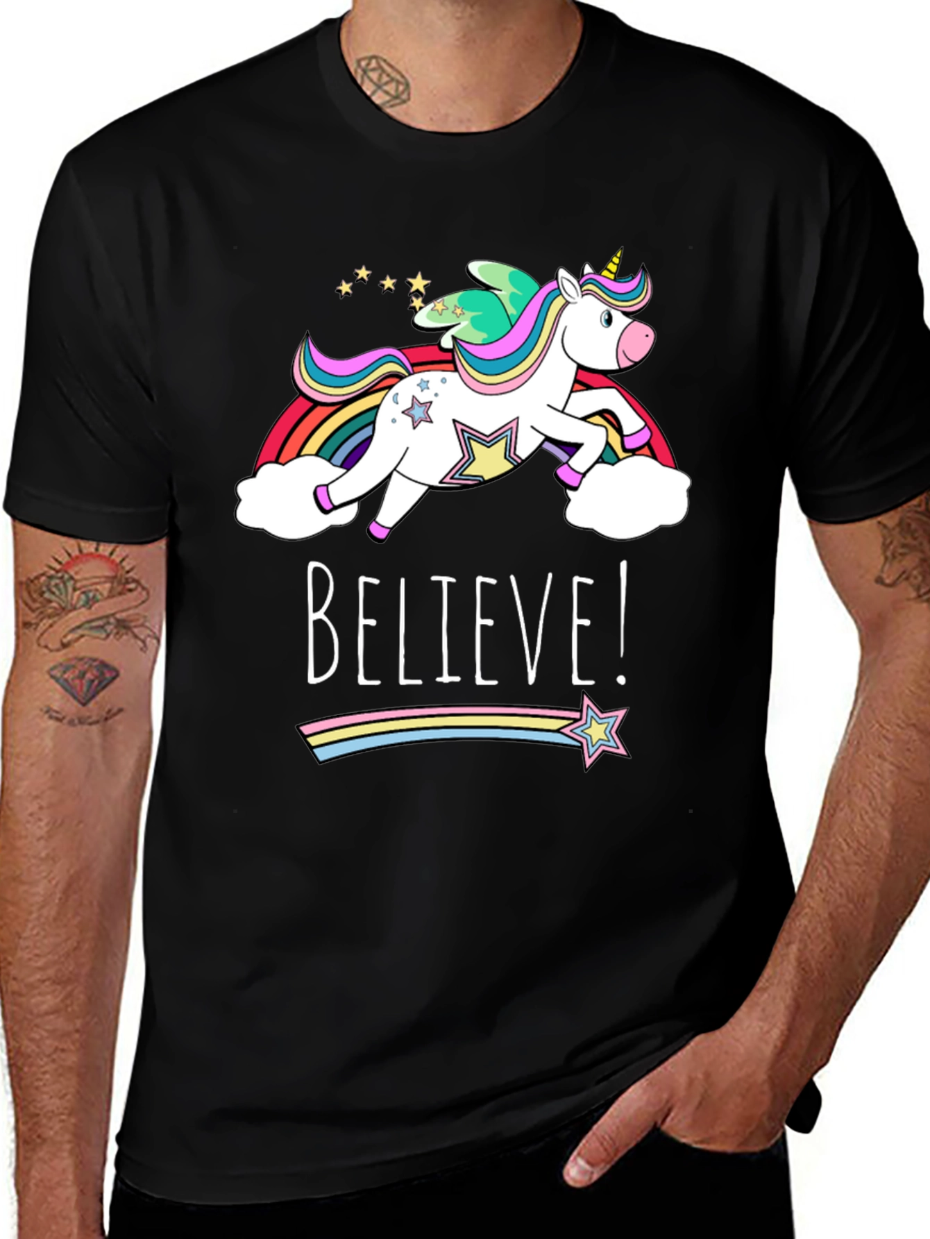 Believe Unicorn Graphic Tee - Black Cotton T-Shirt