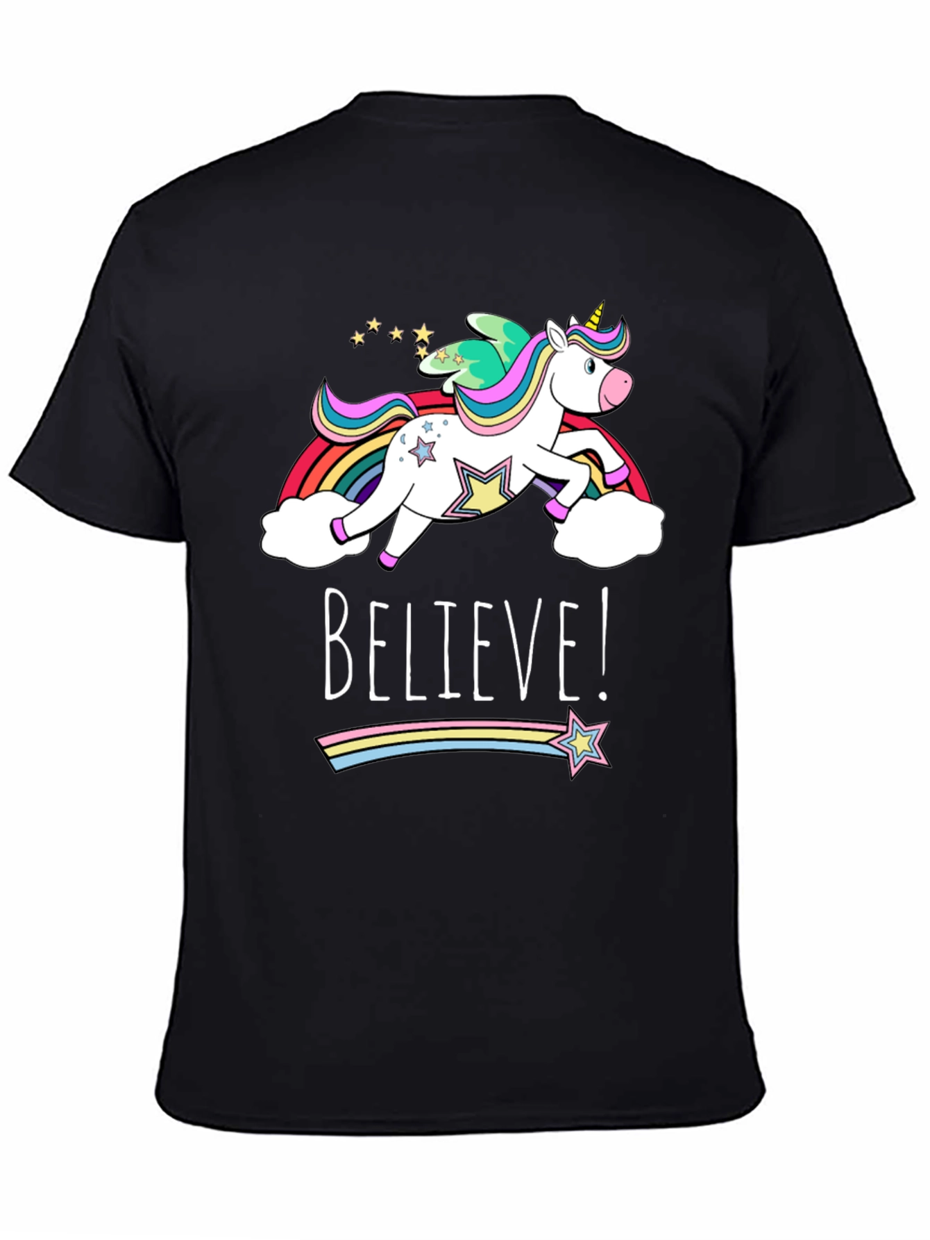 Believe Unicorn Graphic Tee - Black Cotton T-Shirt