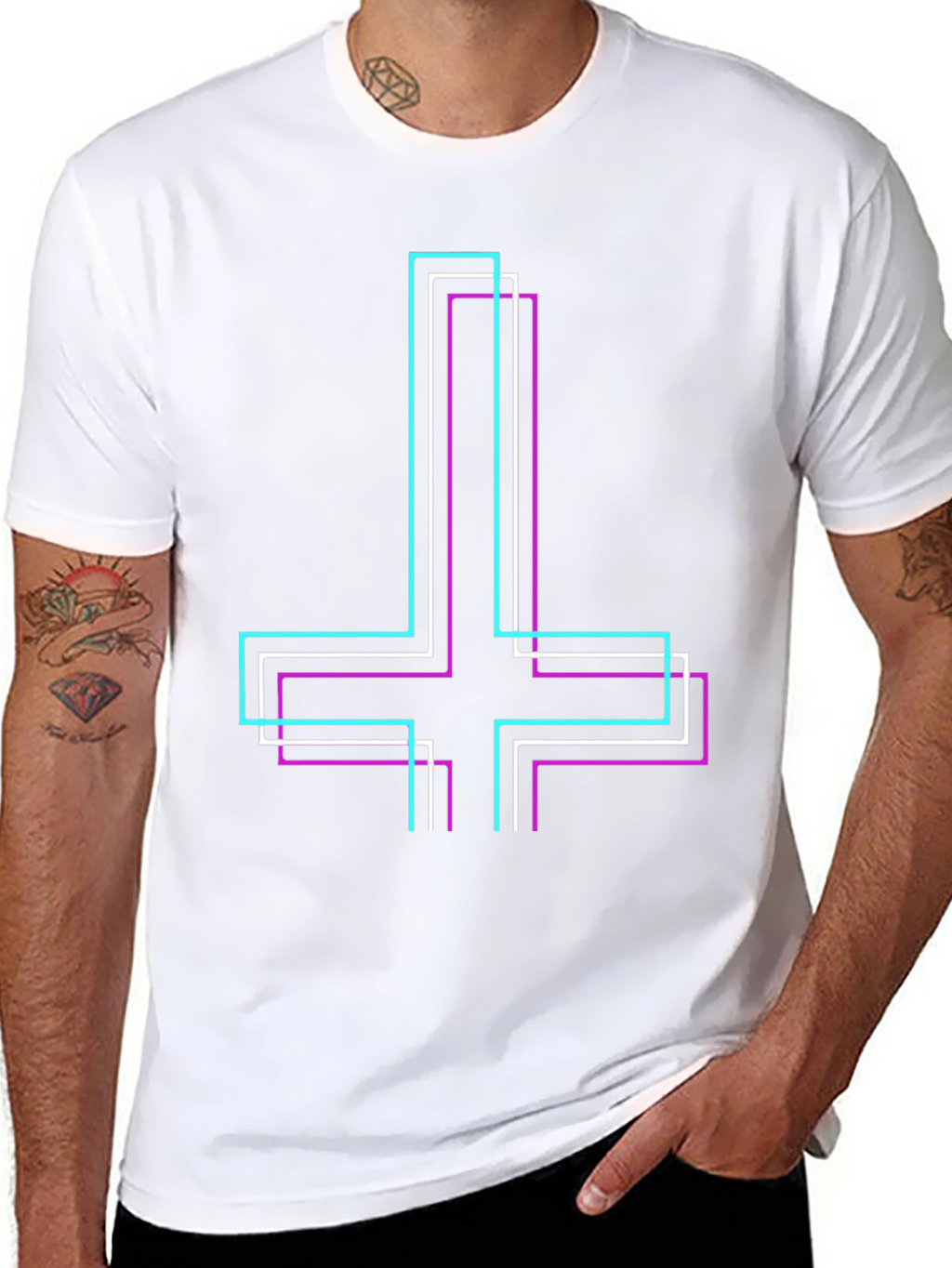Geometric Inverted Cross Graphic T-Shirt