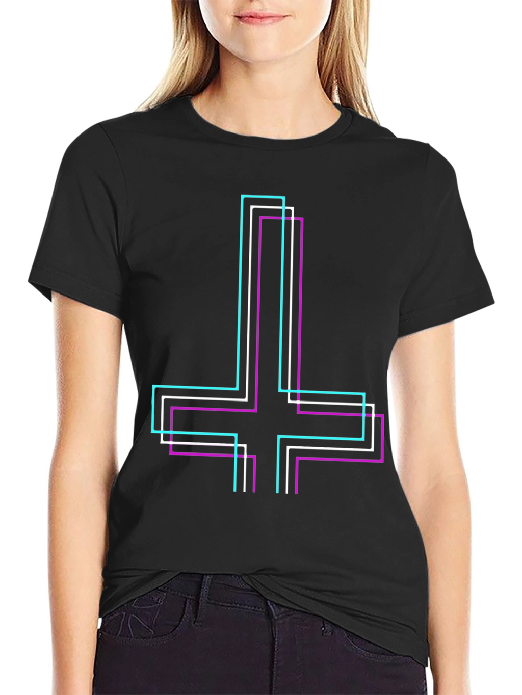 Geometric Inverted Cross Graphic T-Shirt