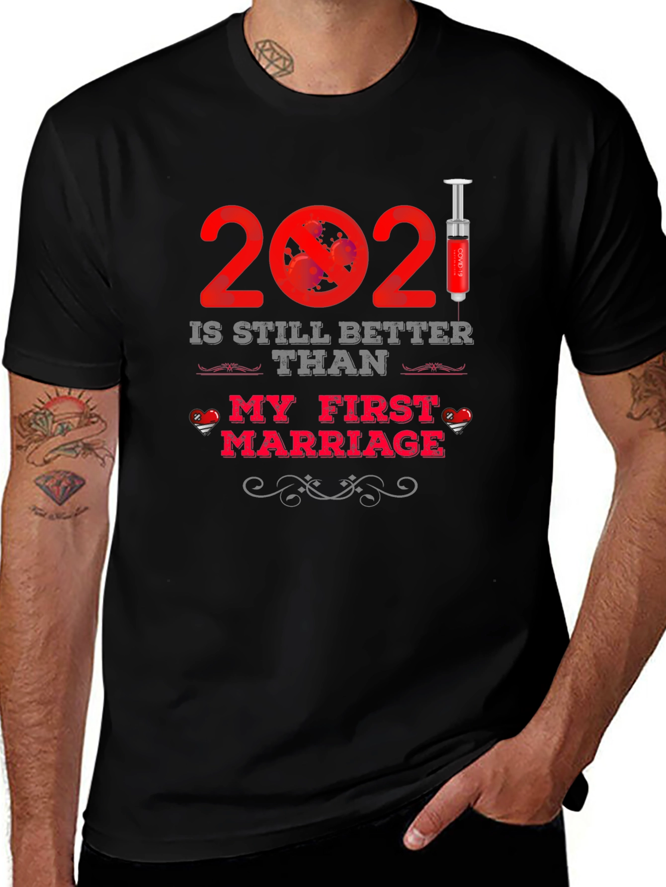 Funny 2021 First Marriage Black Novelty T-Shirt