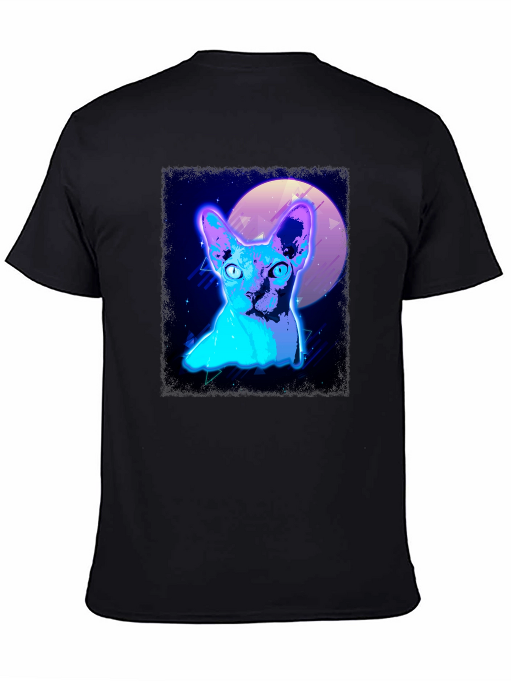 Retro Synthwave Cat Graphic Tee - Black T-Shirt