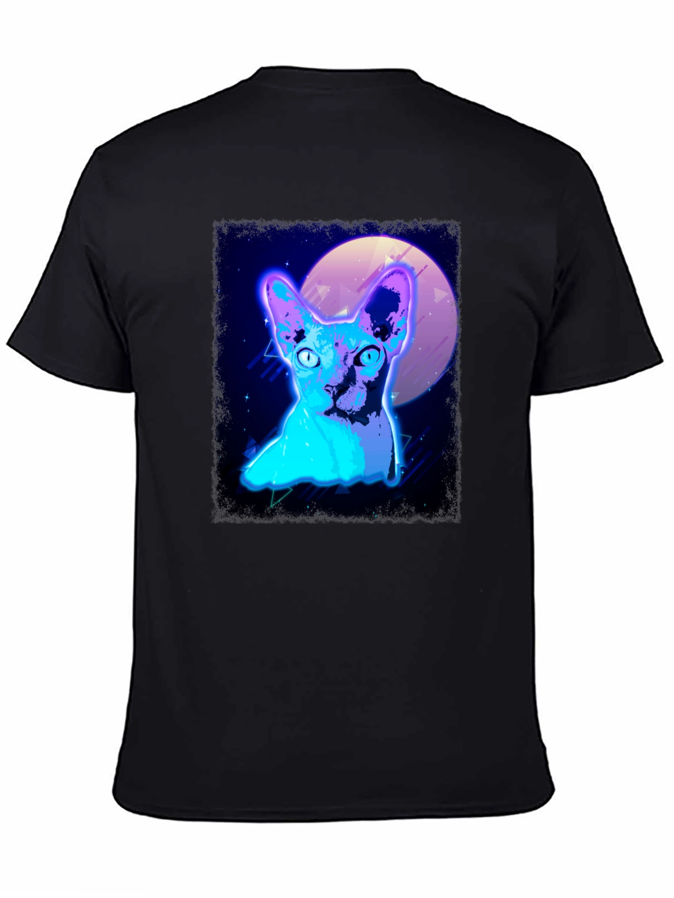 Retro Synthwave Cat Graphic Tee - Black T-Shirt