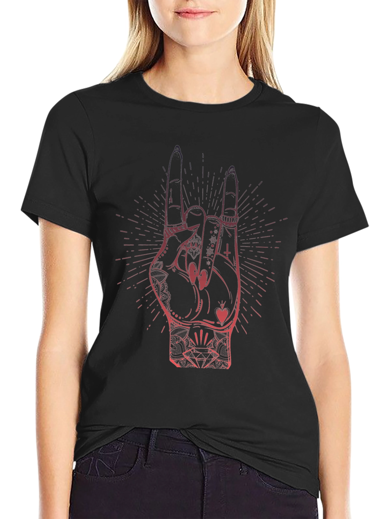 Rock On Hand Graphic T-Shirt - Black