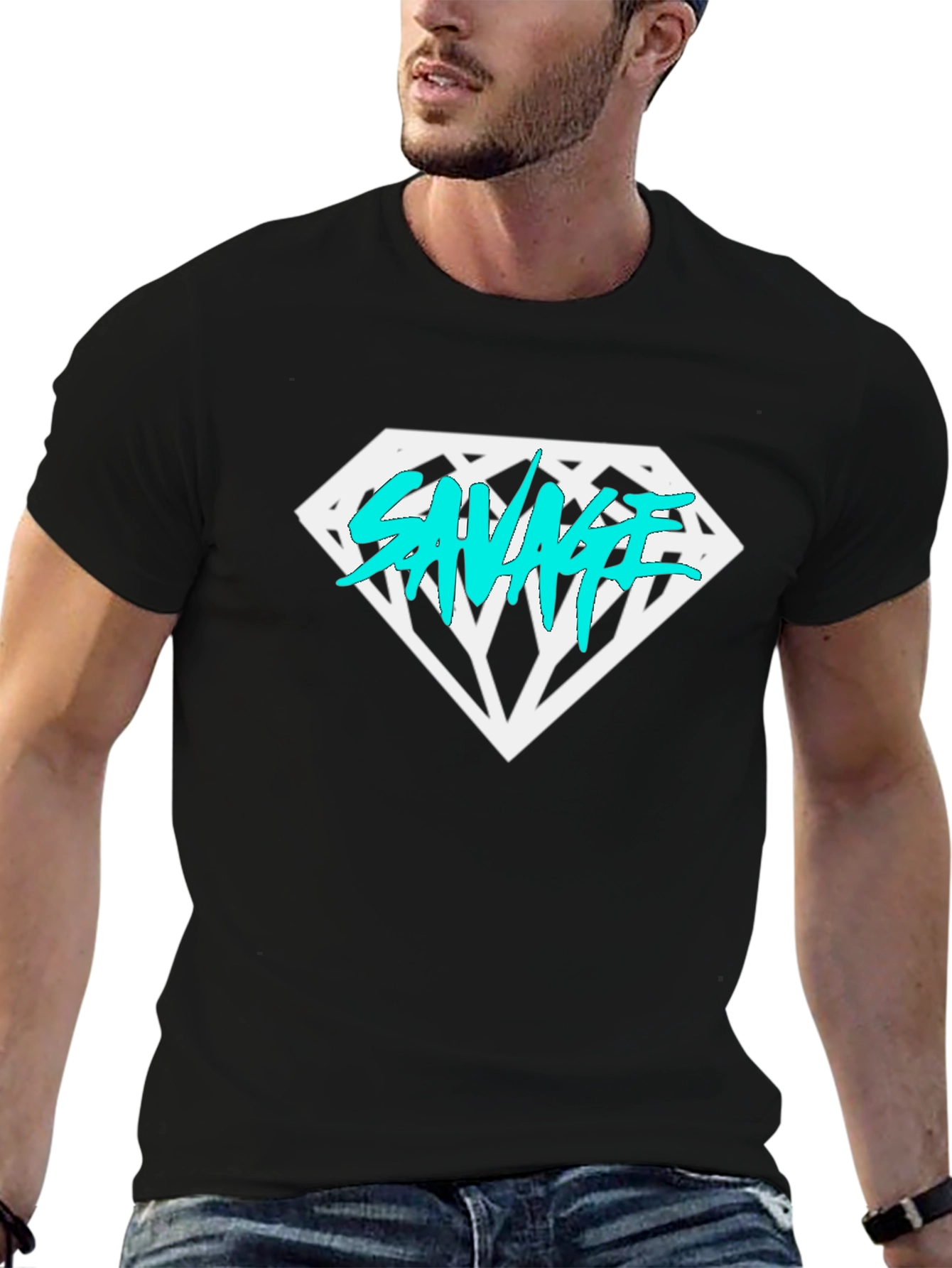 Savage Diamond Graphic Tee - Black Cotton T-Shirt