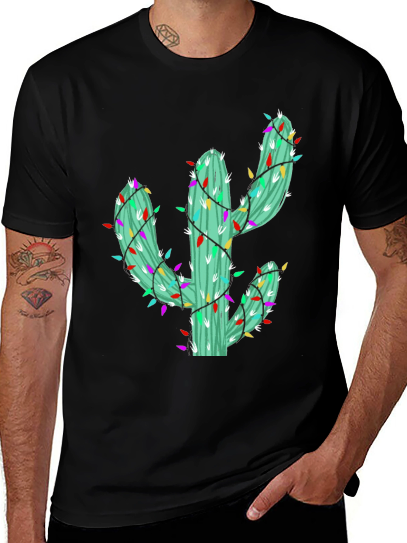 Festive Cactus Tee - Holiday Lights