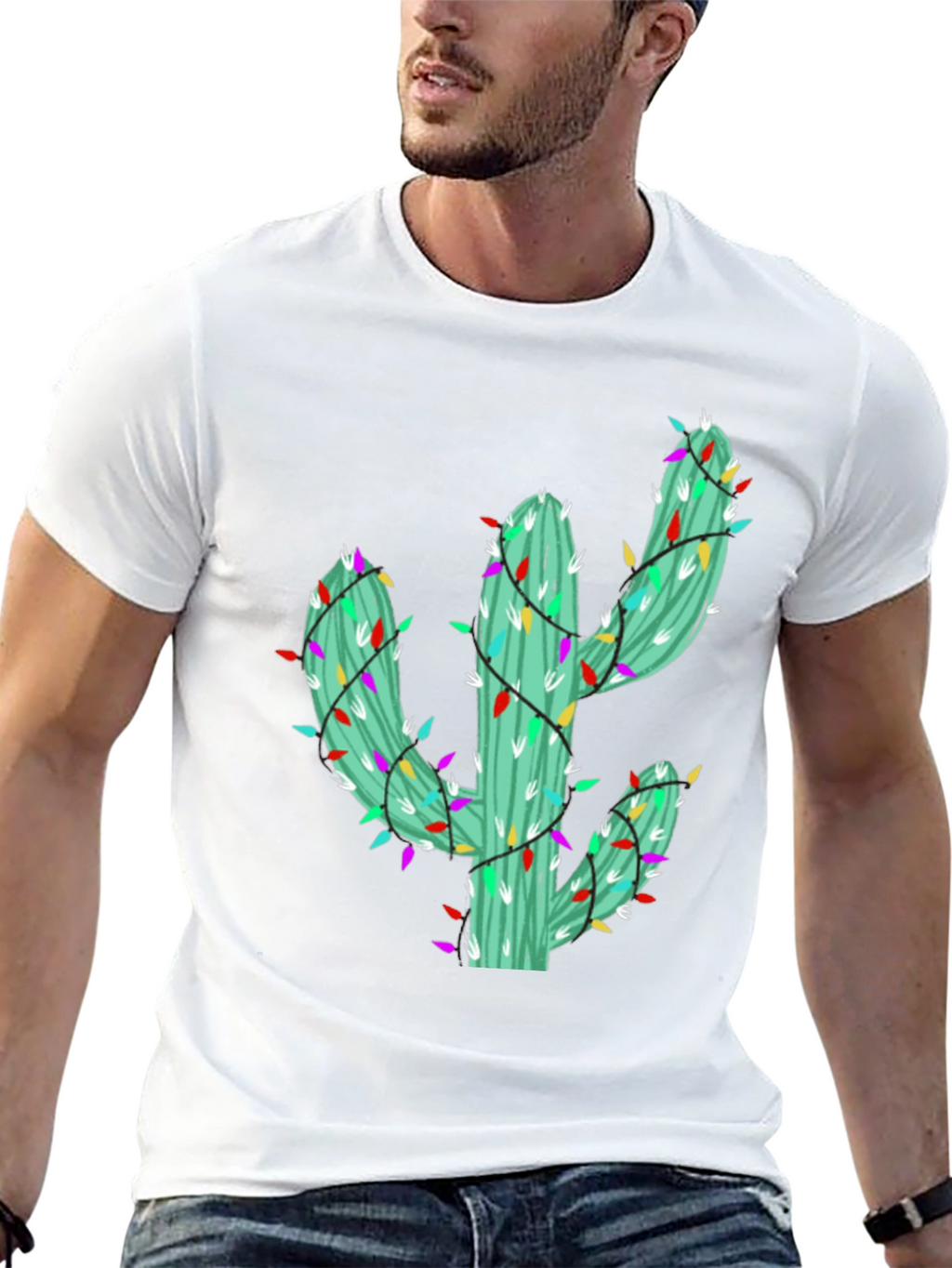 Festive Cactus Tee - Holiday Lights