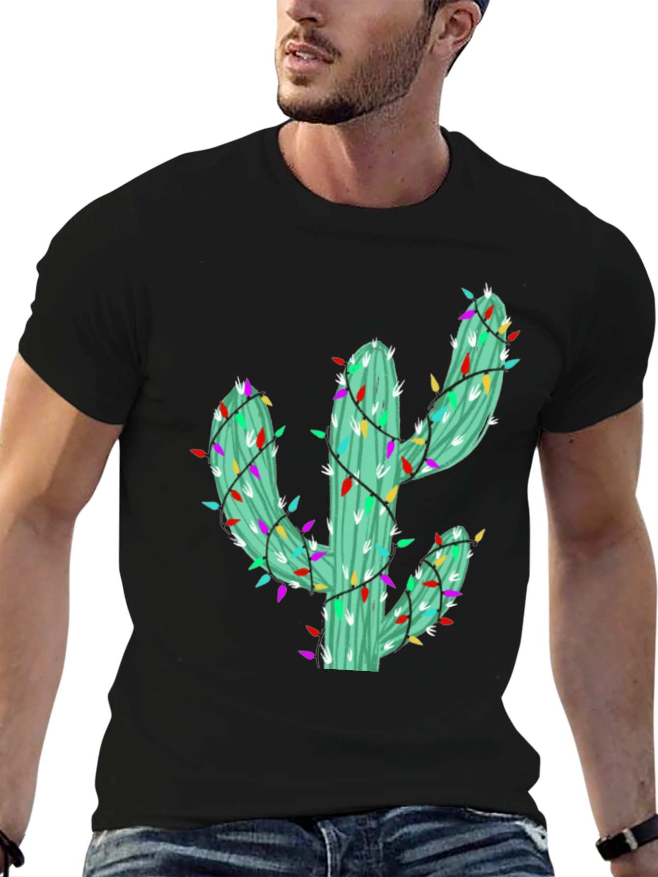 Festive Cactus Tee - Holiday Lights