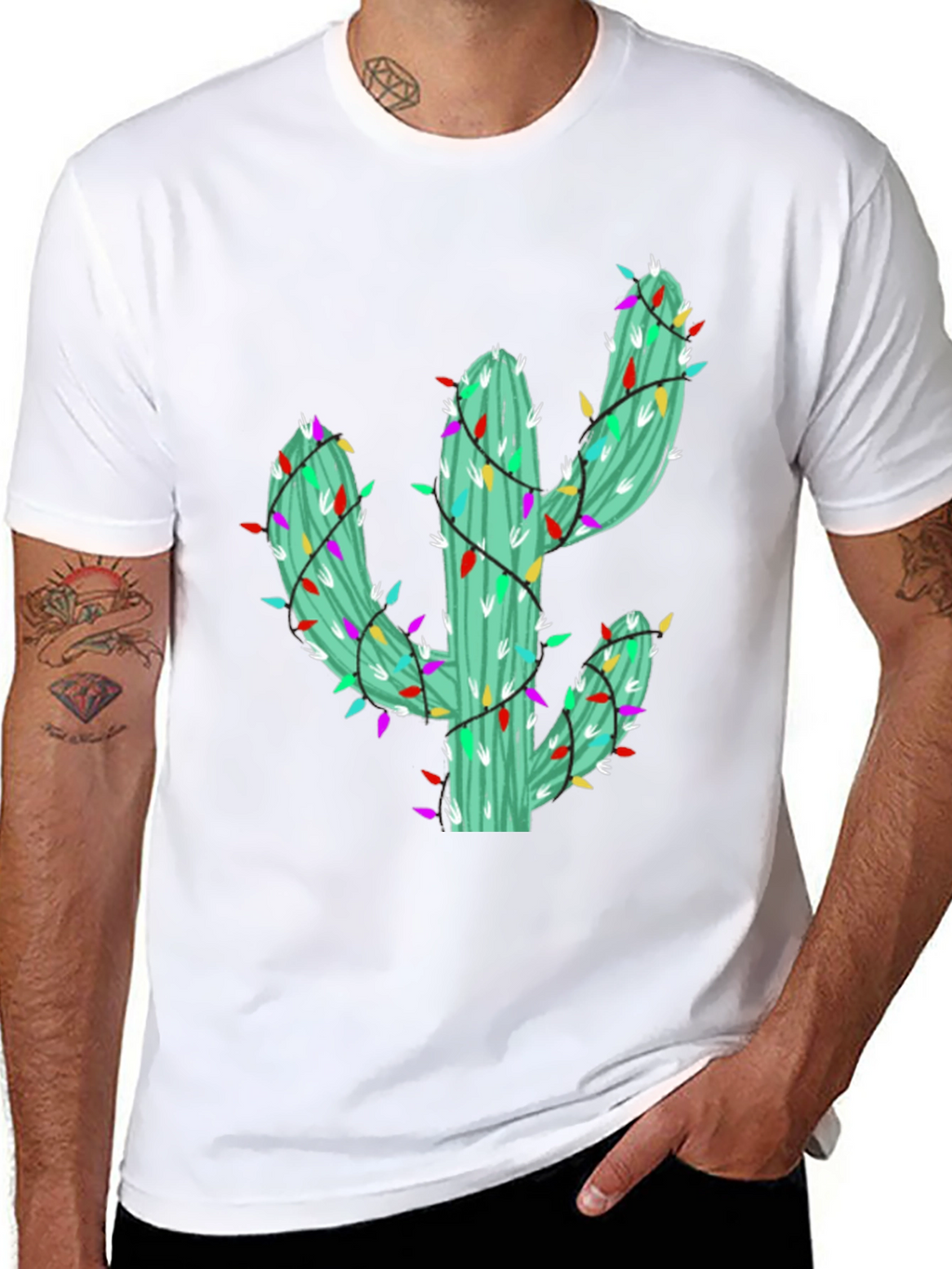Festive Cactus Tee - Holiday Lights