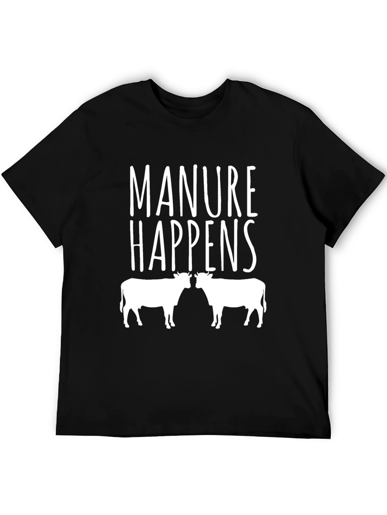 Manure Happens Cow Graphic Black T-Shirt